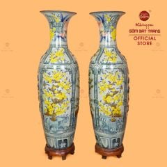 Lộc Bình Men Rạn Tứ Cảnh Hoa Vàng Đắp Nổi